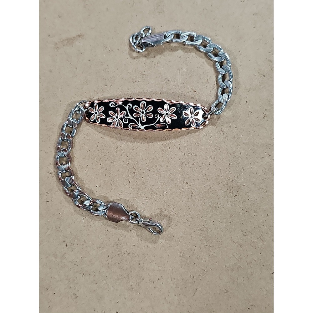 Copper Reflections Southwest Flower Chain Bracelet Silver Plated Nice